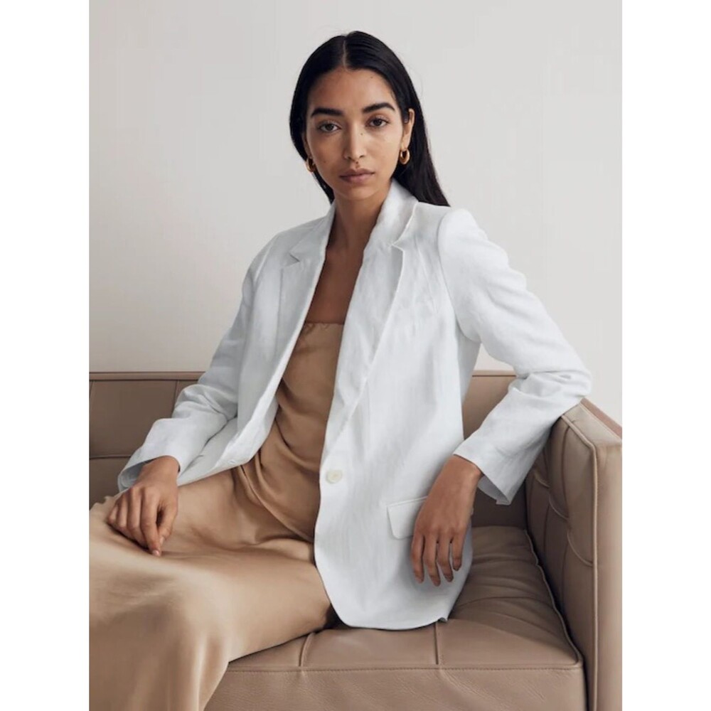 Madewell The Larsen Blazer in 100% Linen White Small